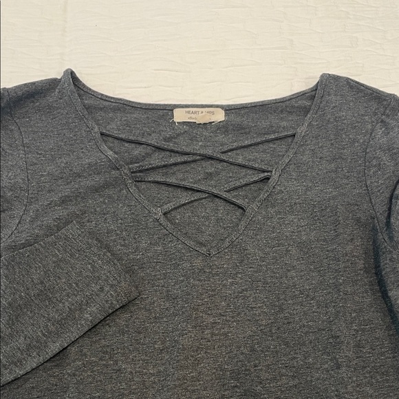 Heart Hips Charcoal Long Sleeve Top with Criss Cross Front Detail - Picture 1 of 6